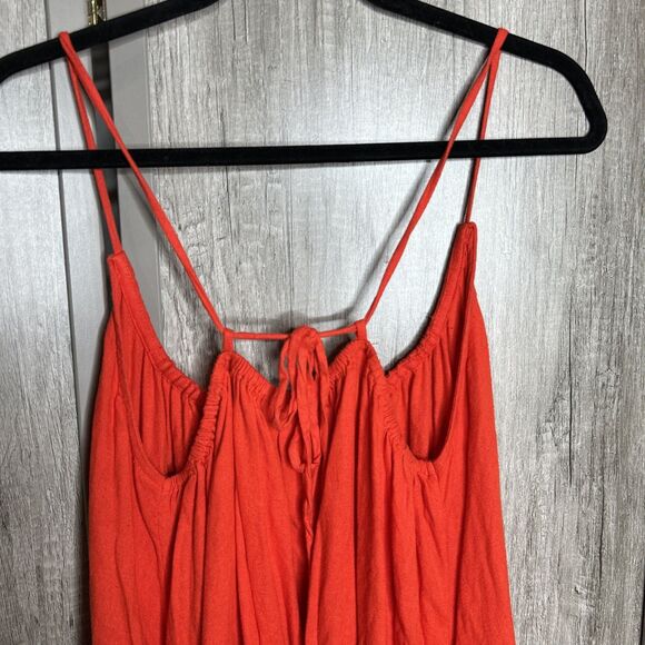 Free People Dress Mini Red Color Adjustable Straps Linen Rayon Beach Size XS - Picture 7 of 8